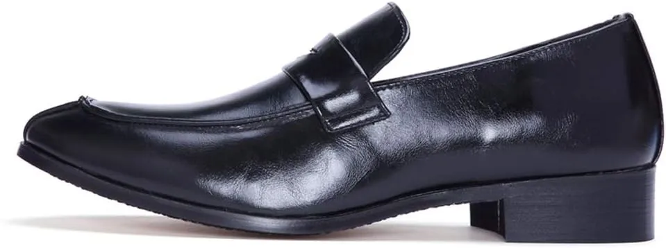 Dress Oxford Shoes for Men Slip On Round Split Toe Cowhide Non Slip Rubber Sole Slip Resistant Block Heel Anti-Slip Walking Suitable for Many Occasions