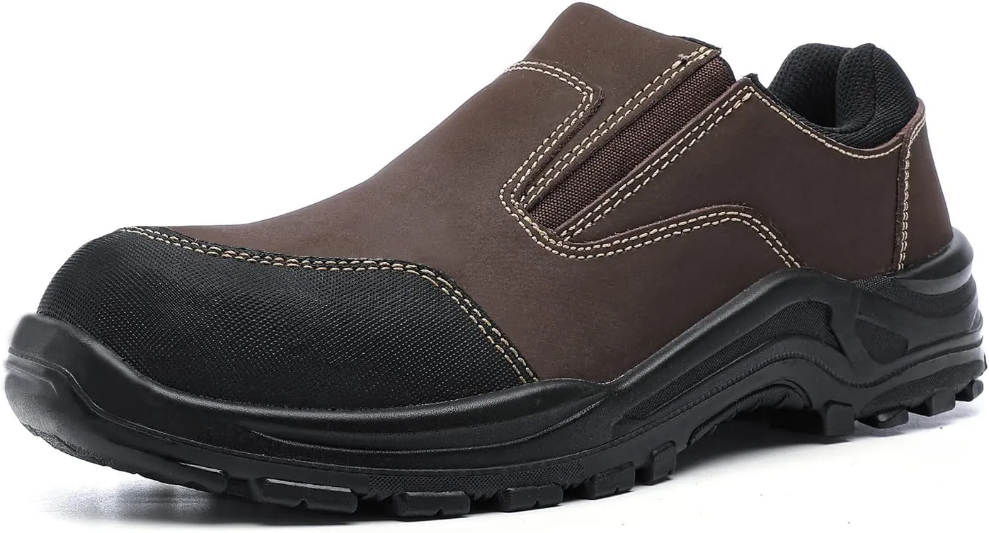 DRKA Steel Toe Shoes for Men,Steel Toe Slip-On Shoe,Slip Resistant Comfortable Safety Work Shoes Industrial Construction Footwear
