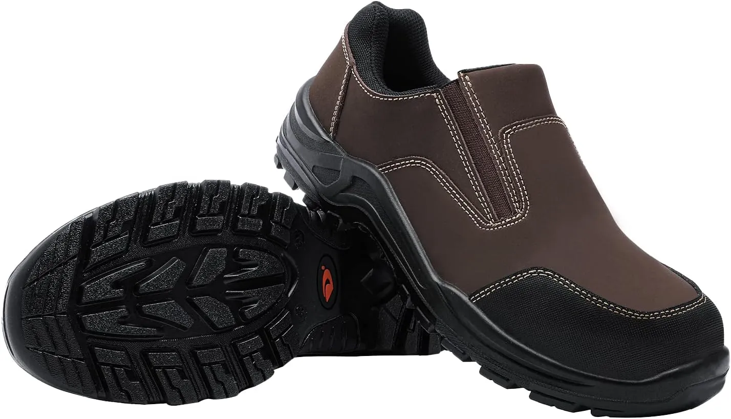 DRKA Steel Toe Shoes for Men,Steel Toe Slip-On Shoe,Slip Resistant Comfortable Safety Work Shoes Industrial Construction Footwear