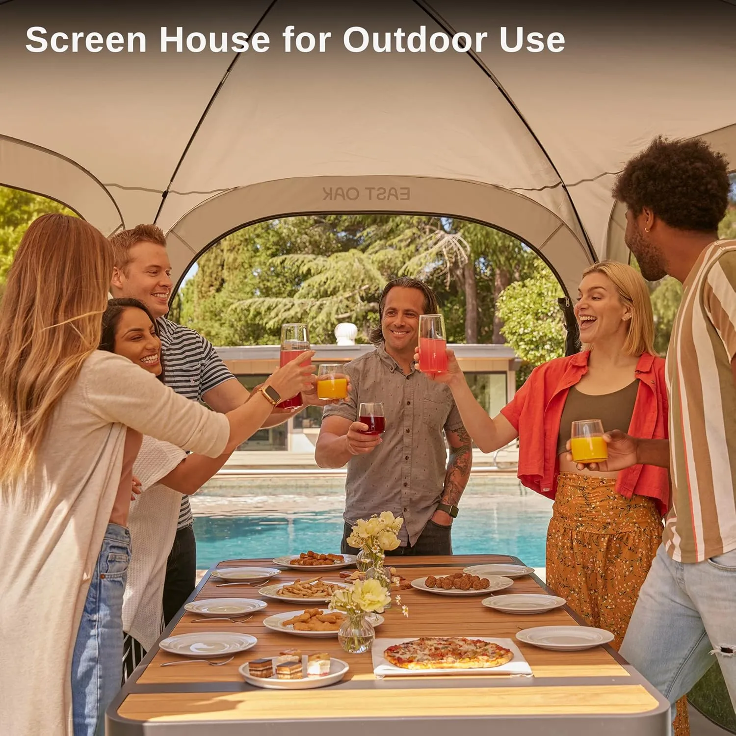 EAST OAK Screen House Tent Pop-Up, Portable Screen Room Canopy Instant Screen Tent 12 x 12 FT with Carry Bag for Patio, Backyard, Deck & Outdoor Activities, Brown