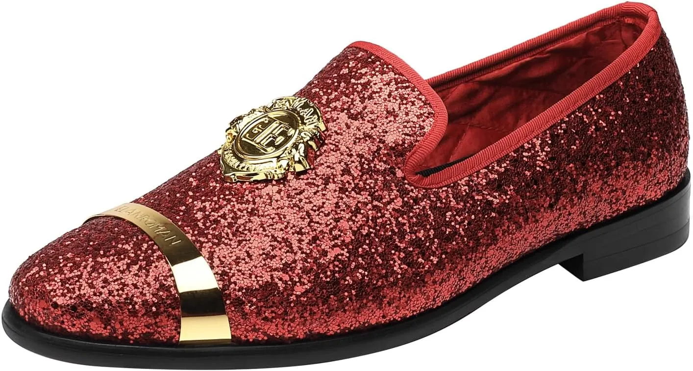 ELANROMAN Men's Glitter Loafers Oxford Dress Fashion Wedding Party Prom Shoes