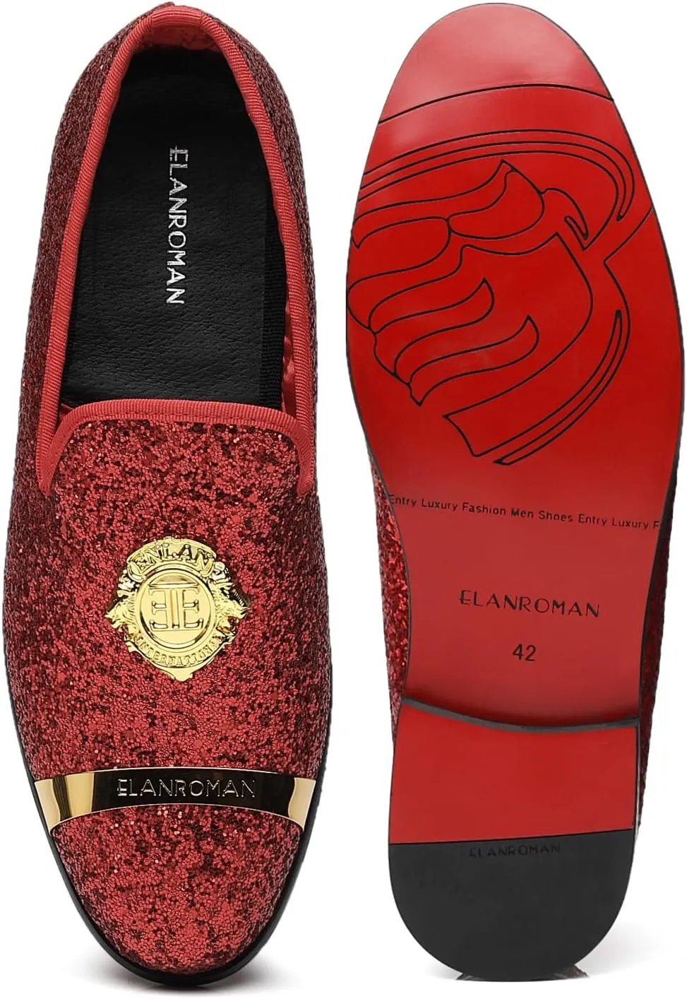 ELANROMAN Men's Glitter Loafers Oxford Dress Fashion Wedding Party Prom Shoes