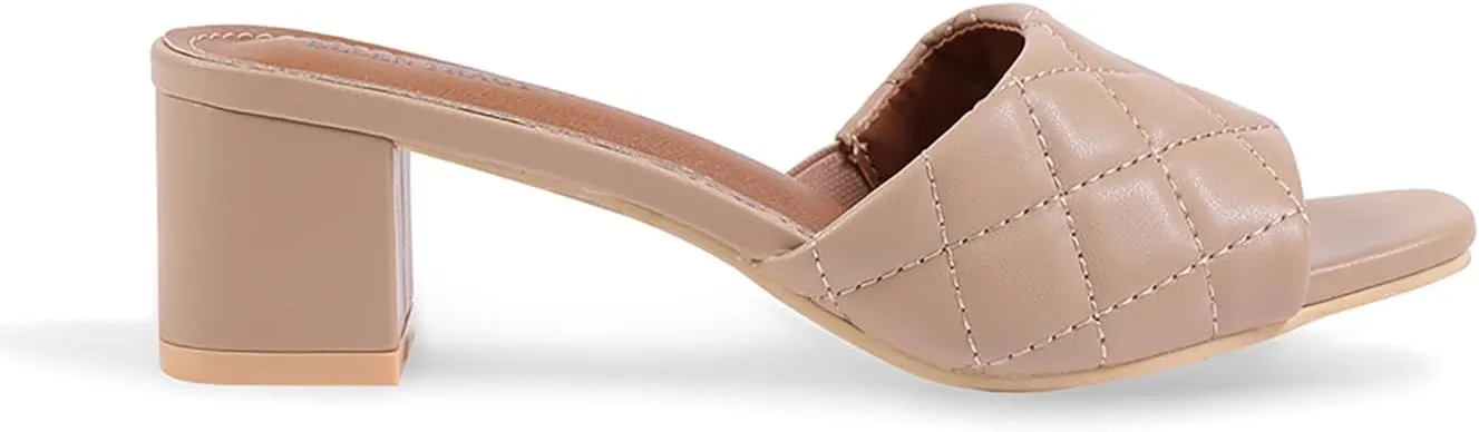 ELLEN TRACY Women's Sandals, Slip on, Holly Block Quilted Heel Mules, Open Toe Design Heeled