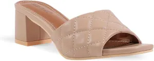 ELLEN TRACY Women's Sandals, Slip on, Holly Block Quilted Heel Mules, Open Toe Design Heeled