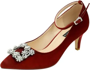 ERIJUNOR Low Heel Pumps for Women Comfort Kitten Heels Rhinestone Brooch Evening Dress Shoes