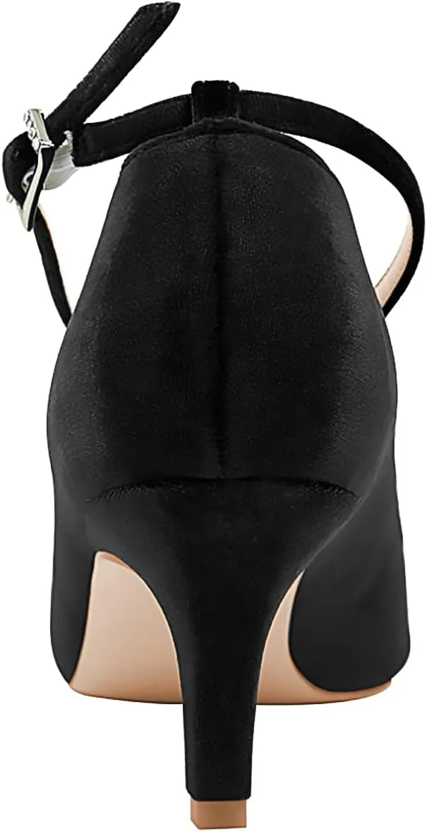ERIJUNOR Low Heel Pumps for Women Comfort Kitten Heels Rhinestone Brooch Evening Dress Shoes