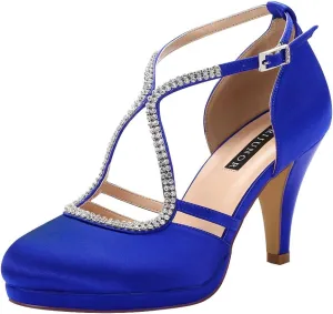 ERIJUNOR Women Comfort Low Heel Closed-Toe Ankle Strap Platform Satin Bridal Wedding Shoes