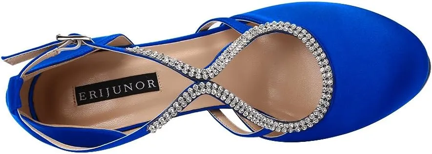 ERIJUNOR Women Comfort Low Heel Closed-Toe Ankle Strap Platform Satin Bridal Wedding Shoes