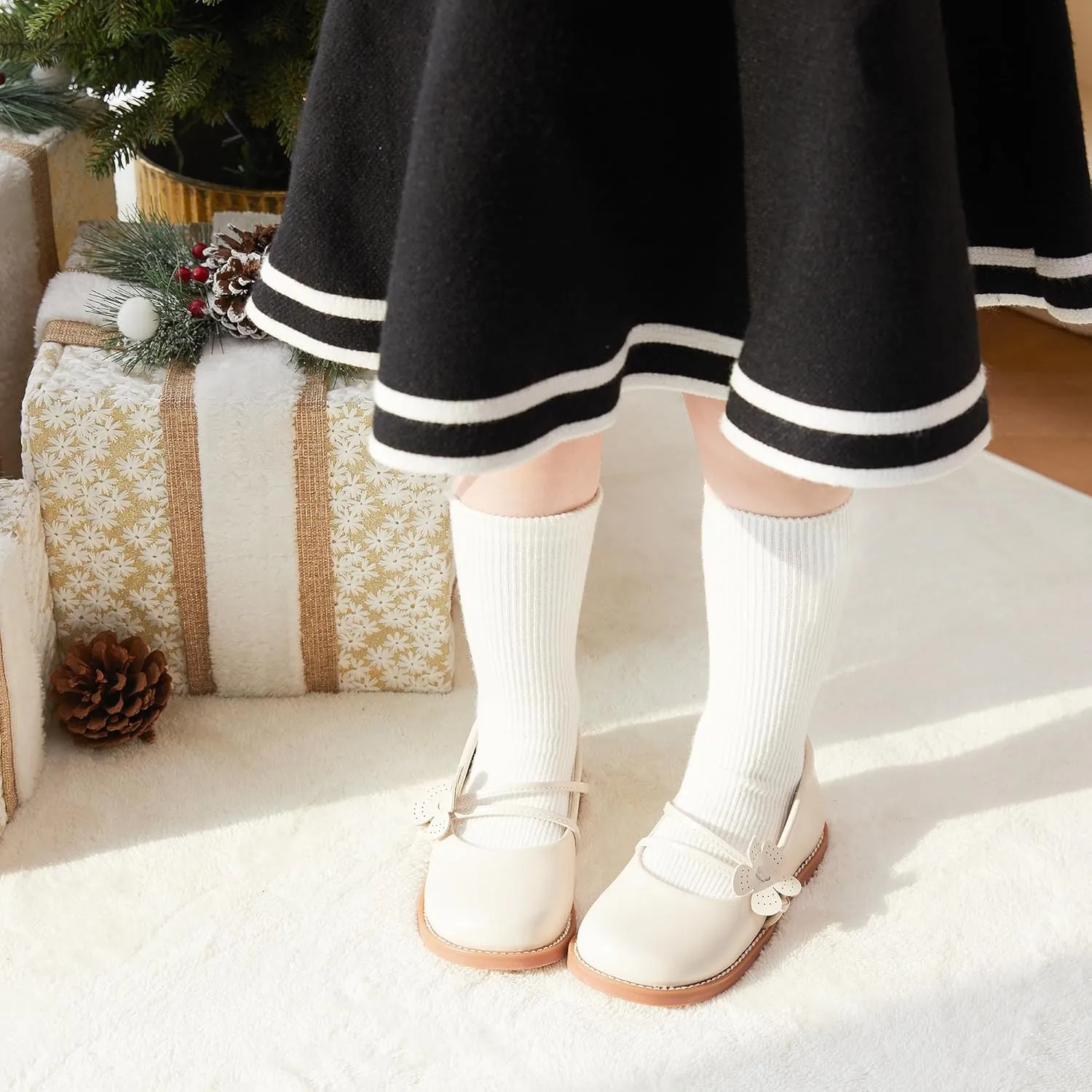 ESTINE Toddler Kids Bow School Uniform Oxford-Little Girls Flower Dress Party Shoes