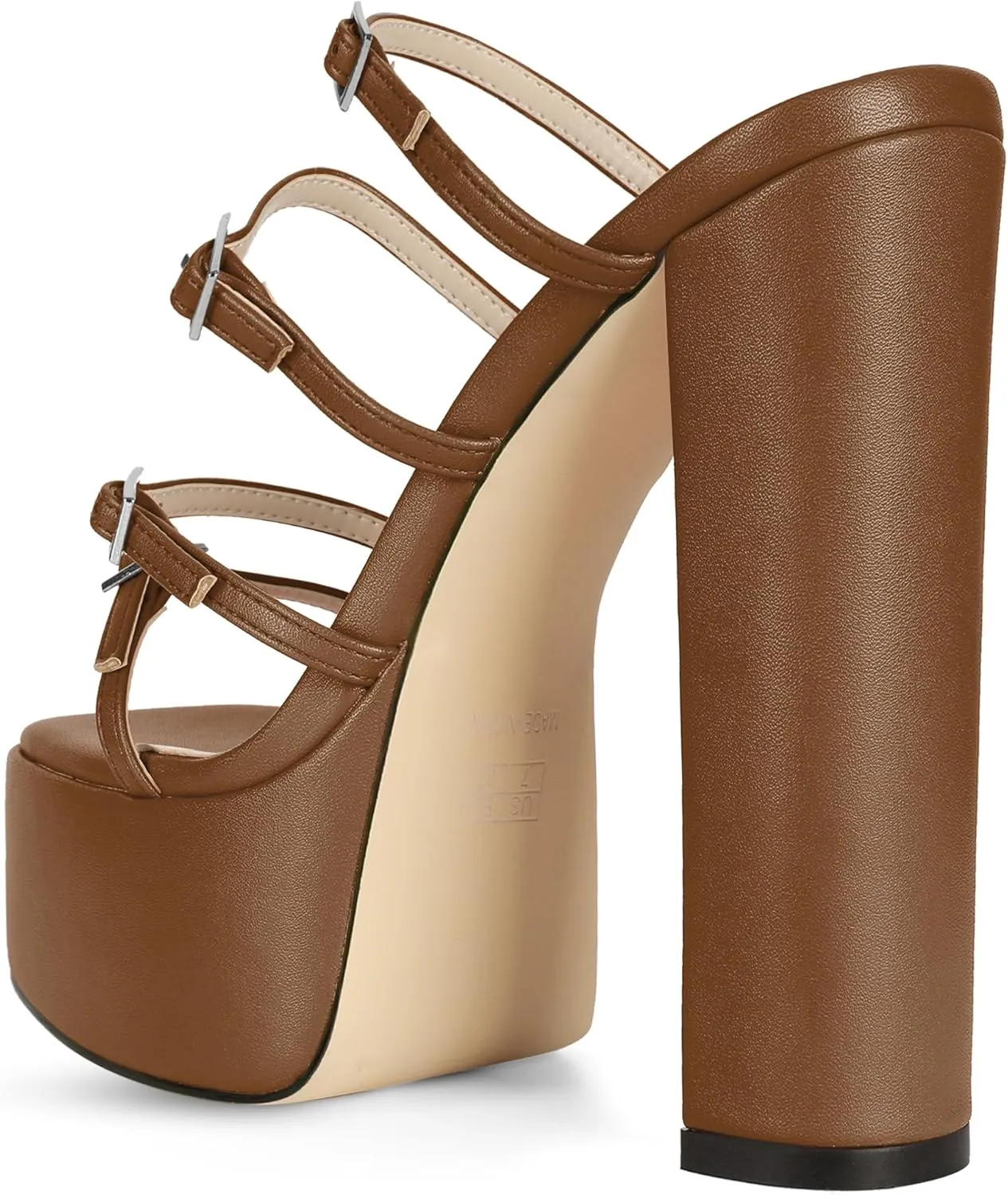 Esvowido Platform Chunky Heels for Women Square Open Toe Adjustable Straps Platform Mule Sandals with High Heel for Party Prom Wedding