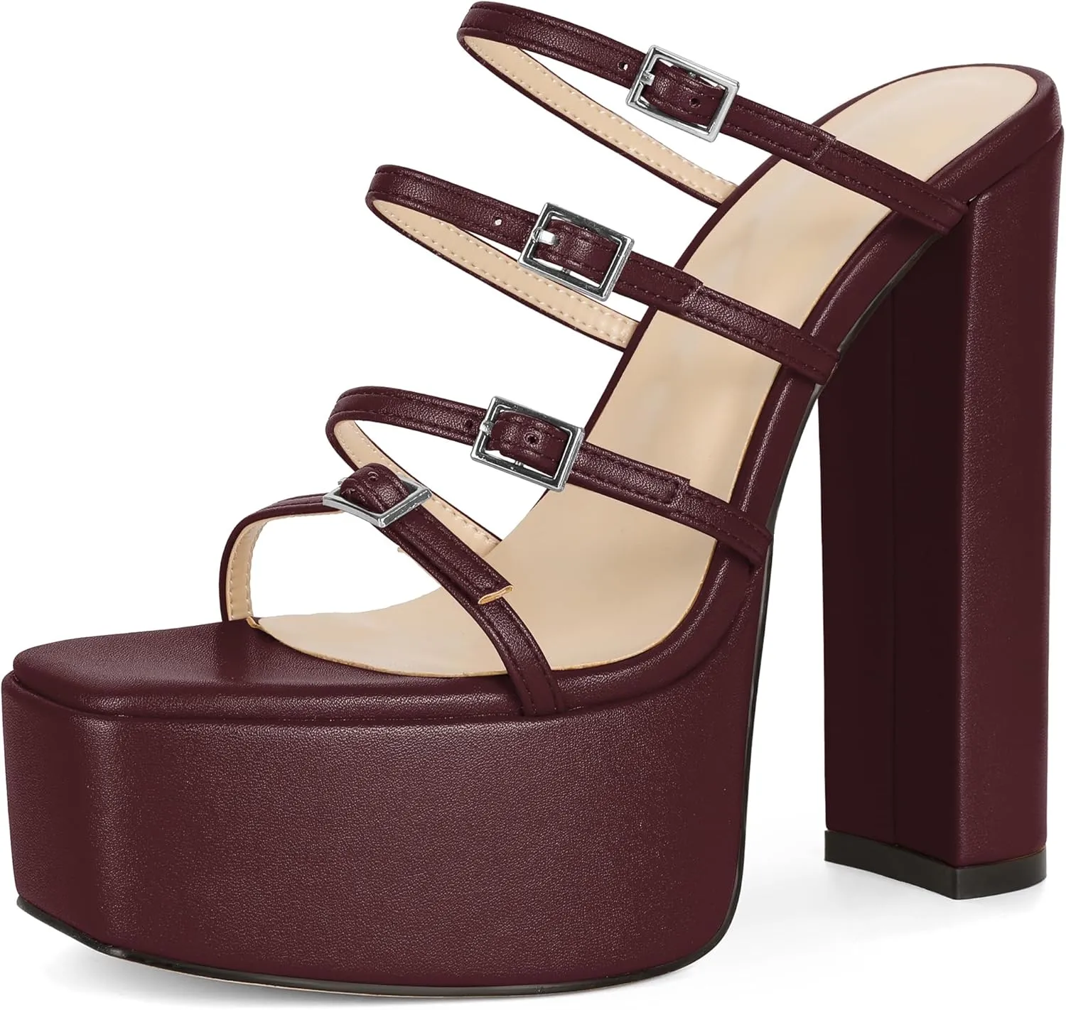 Esvowido Platform Chunky Heels for Women Square Open Toe Adjustable Straps Platform Mule Sandals with High Heel for Party Prom Wedding