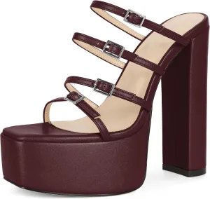 Esvowido Platform Chunky Heels for Women Square Open Toe Adjustable Straps Platform Mule Sandals with High Heel for Party Prom Wedding
