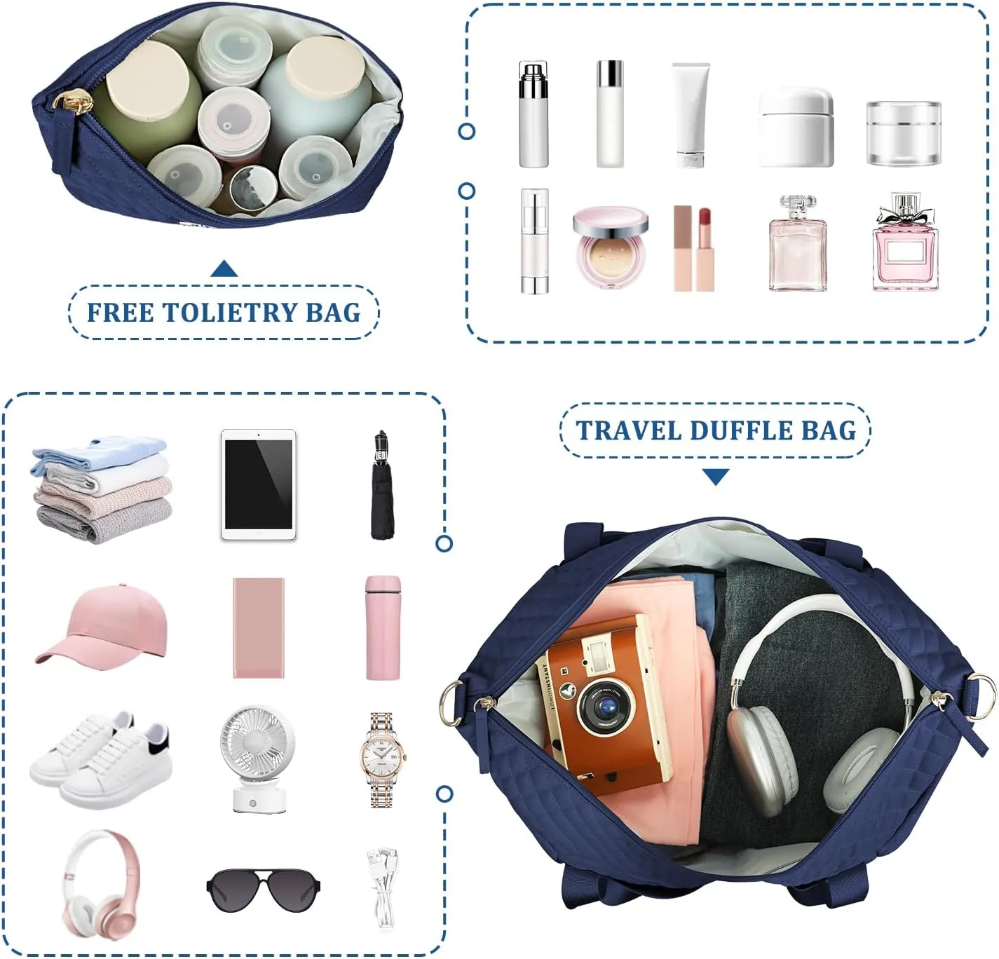 ETRONIK Travel Bag for Women, Gym Duffel Bag with Shoes Compartment, Weekender Overnight Bag with Wet Pocket for Women Travel Gym Daily Use (Dark Blue)
