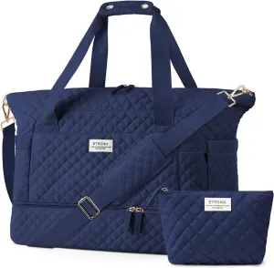ETRONIK Travel Bag for Women, Gym Duffel Bag with Shoes Compartment, Weekender Overnight Bag with Wet Pocket for Women Travel Gym Daily Use (Dark Blue)