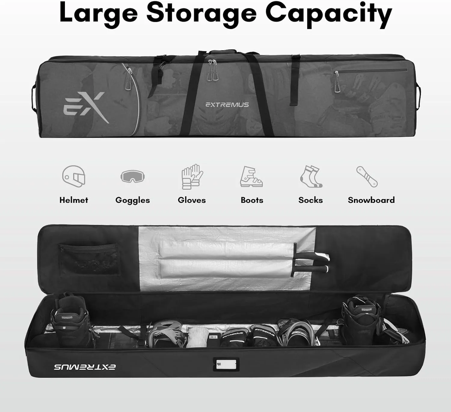 Extremus SnowMad Padded Snowboard Bag for Air Travel - Protective Snowboard Travel Bag for Smooth Carrying, Storage & Transportation of your Snowboard