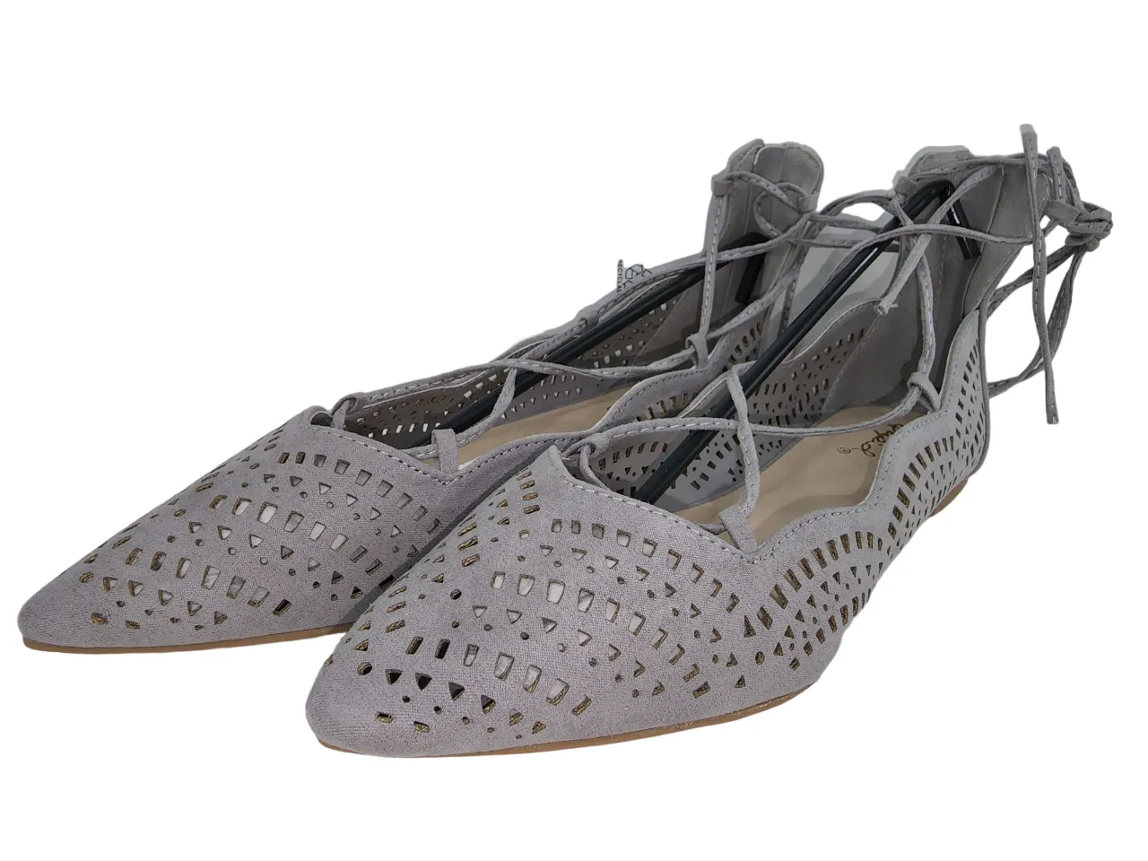 Fashion Grey Up Light Suede Lace Flat Qupid Shoes Limited edition Trustworthy Calf Zipper Ballet Strike-02X