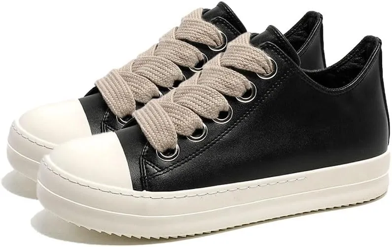 Fashion Low Top Sneakers for Men Thick Shoe Jumbo Lace Up Comfort Walking Shoes