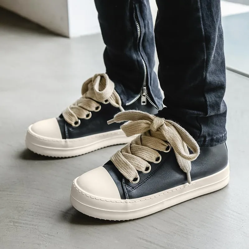Fashion Low Top Sneakers for Men Thick Shoe Jumbo Lace Up Comfort Walking Shoes