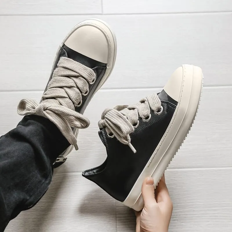 Fashion Low Top Sneakers for Men Thick Shoe Jumbo Lace Up Comfort Walking Shoes