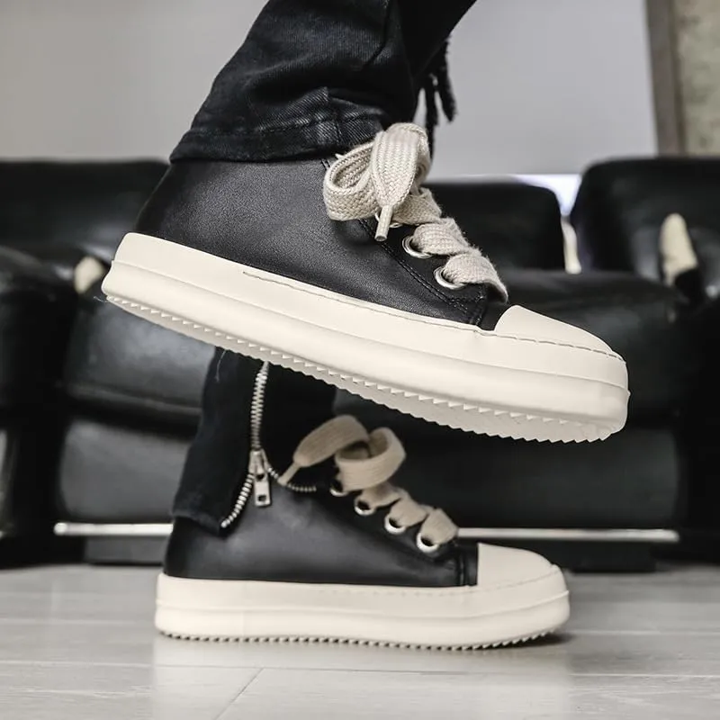 Fashion Low Top Sneakers for Men Thick Shoe Jumbo Lace Up Comfort Walking Shoes