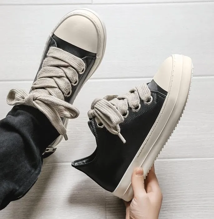 Fashion Low Top Sneakers for Men Thick Shoe Jumbo Lace Up Comfort Walking Shoes