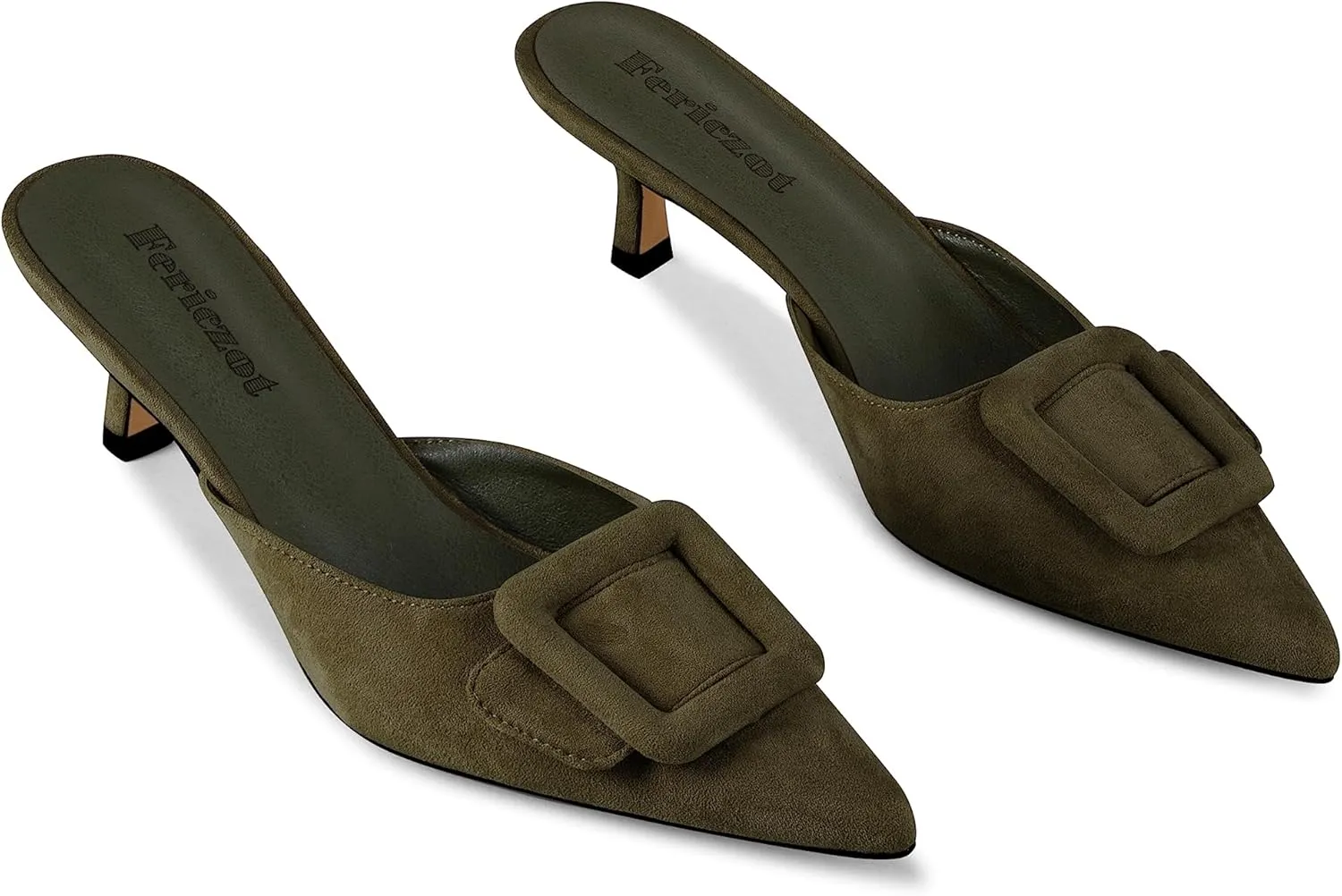 Fericzot Mule Slippers for Women,Slingback Buckle Pumps Pointed Toe Kitten Heels Shoes Slides Backless Dress Sandals
