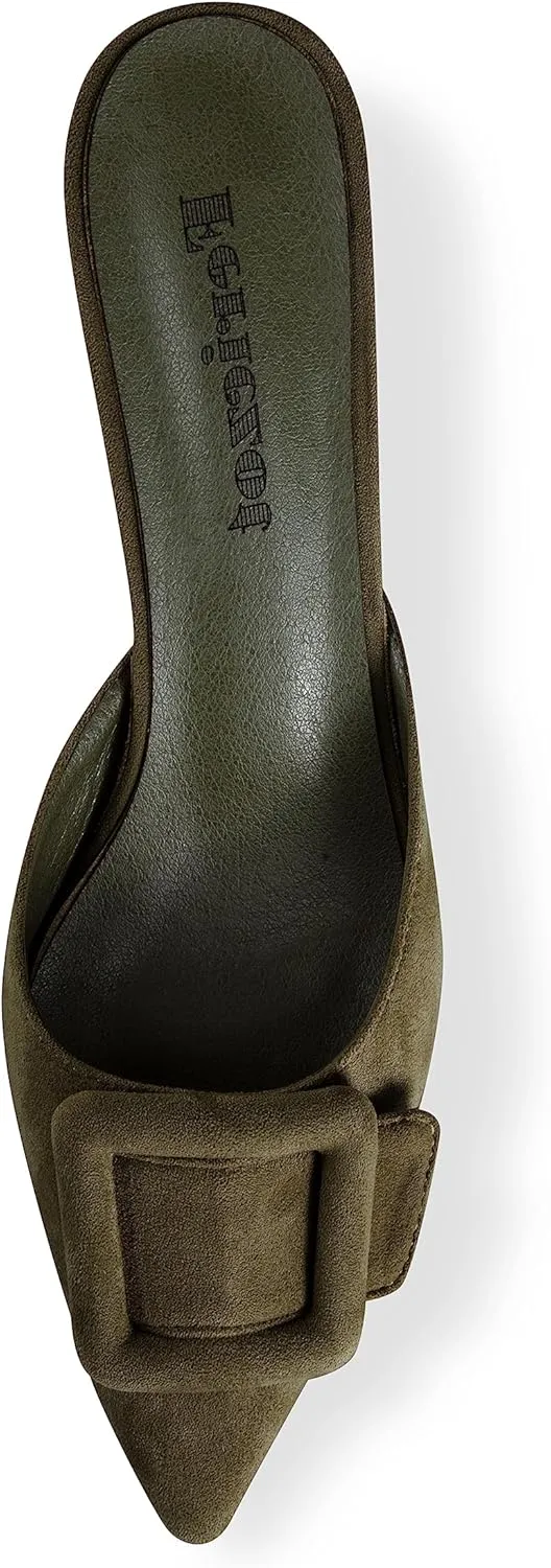 Fericzot Mule Slippers for Women,Slingback Buckle Pumps Pointed Toe Kitten Heels Shoes Slides Backless Dress Sandals