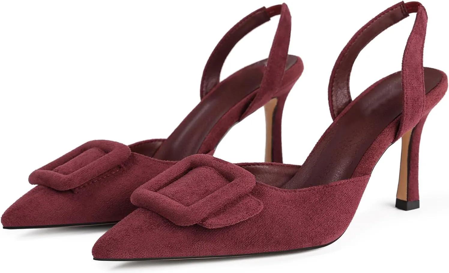Fericzot Slingback Kitten Heels for Women,Sling Back Buckle Pumps Pointed Toe Kitten Heels Suede Wedding Party Shoes