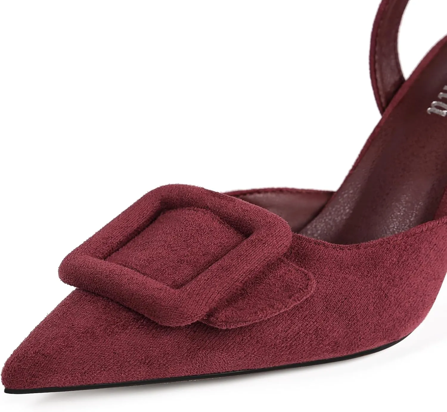 Fericzot Slingback Kitten Heels for Women,Sling Back Buckle Pumps Pointed Toe Kitten Heels Suede Wedding Party Shoes