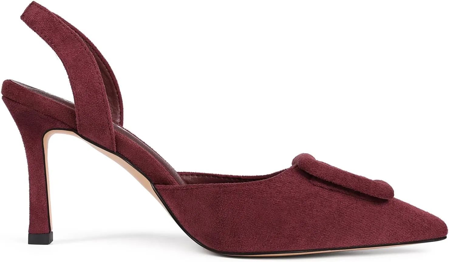 Fericzot Slingback Kitten Heels for Women,Sling Back Buckle Pumps Pointed Toe Kitten Heels Suede Wedding Party Shoes