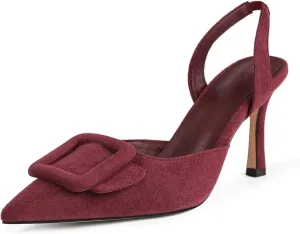 Fericzot Slingback Kitten Heels for Women,Sling Back Buckle Pumps Pointed Toe Kitten Heels Suede Wedding Party Shoes