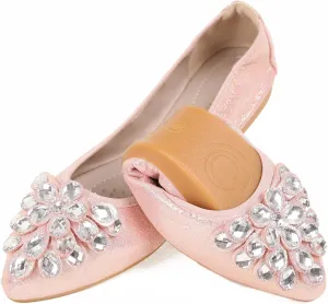 Flats Shoes for Women Rhinestone Wedding Ballerina Shoes Foldable Sparkly Comfort Slip on Flat Dressy Flats