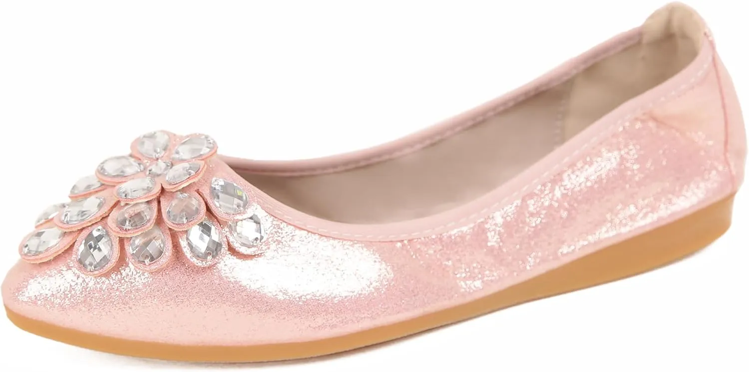 Flats Shoes for Women Rhinestone Wedding Ballerina Shoes Foldable Sparkly Comfort Slip on Flat Dressy Flats