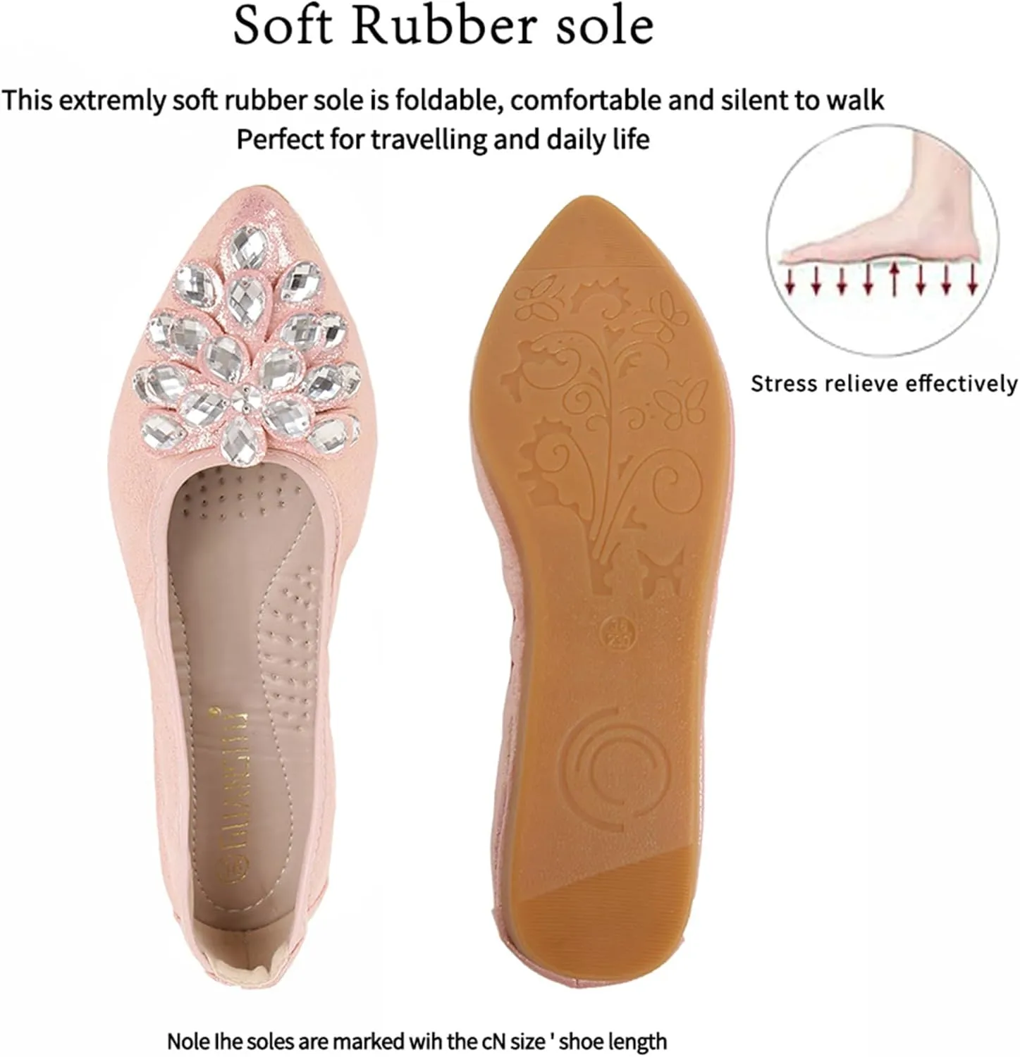 Flats Shoes for Women Rhinestone Wedding Ballerina Shoes Foldable Sparkly Comfort Slip on Flat Dressy Flats