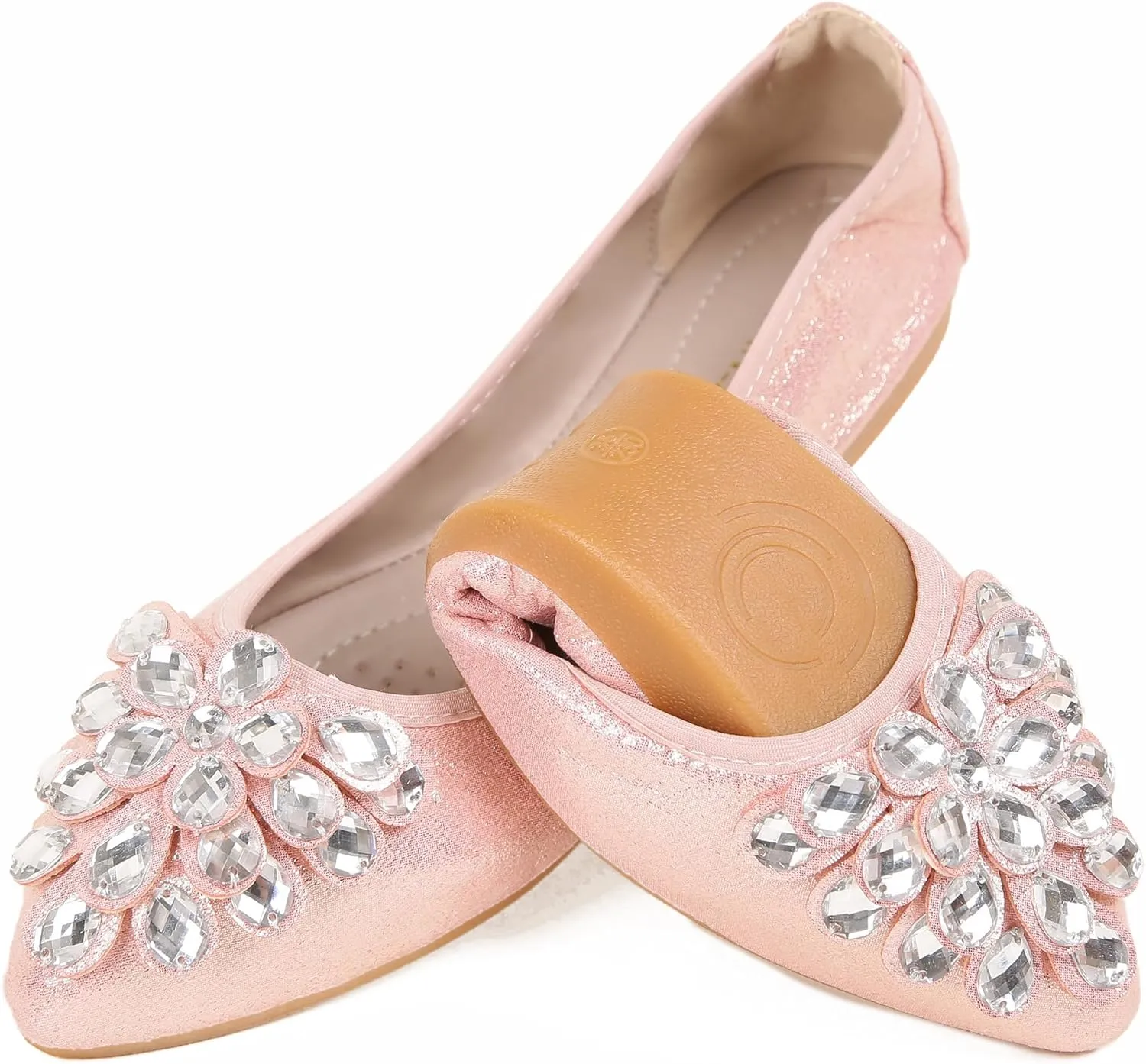 Flats Shoes for Women Rhinestone Wedding Ballerina Shoes Foldable Sparkly Comfort Slip on Flat Dressy Flats