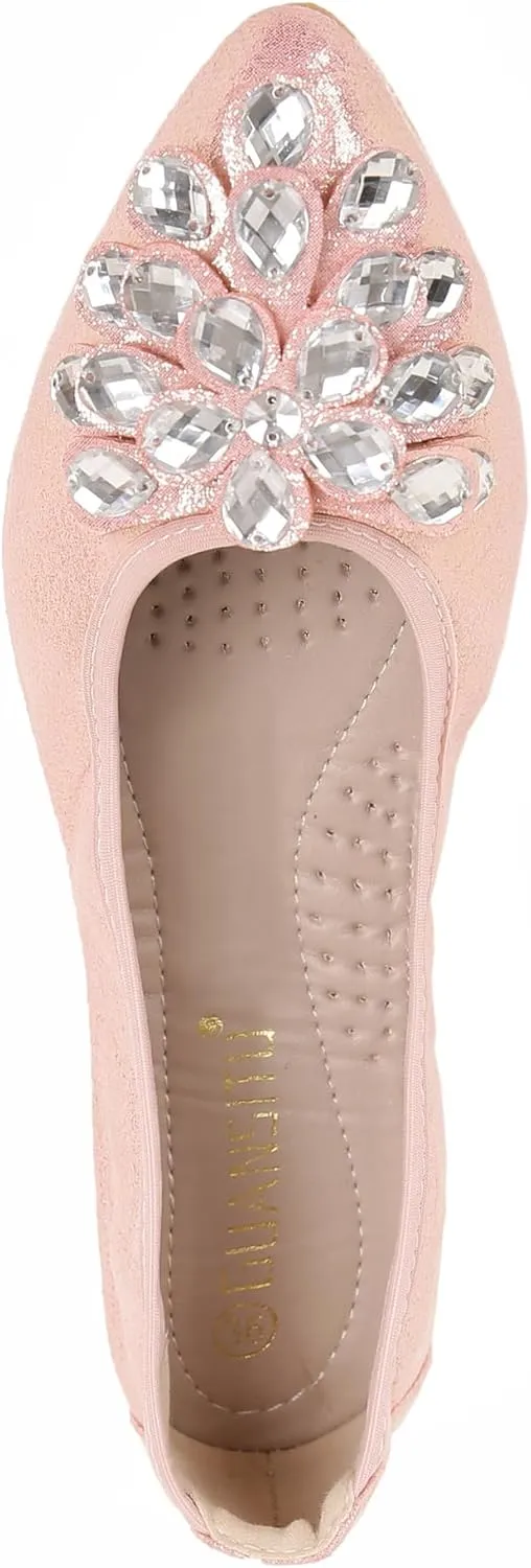Flats Shoes for Women Rhinestone Wedding Ballerina Shoes Foldable Sparkly Comfort Slip on Flat Dressy Flats