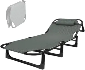 Foldable Bed with Pillow, Multi Use Fold Up Bed with Adjustable 4-Positions Portable Bed for Adults Lightweight Camping Cot for Home, Office Outdoor, Capable of Bearing Up to 160kg(190 * 75 * 28cm)