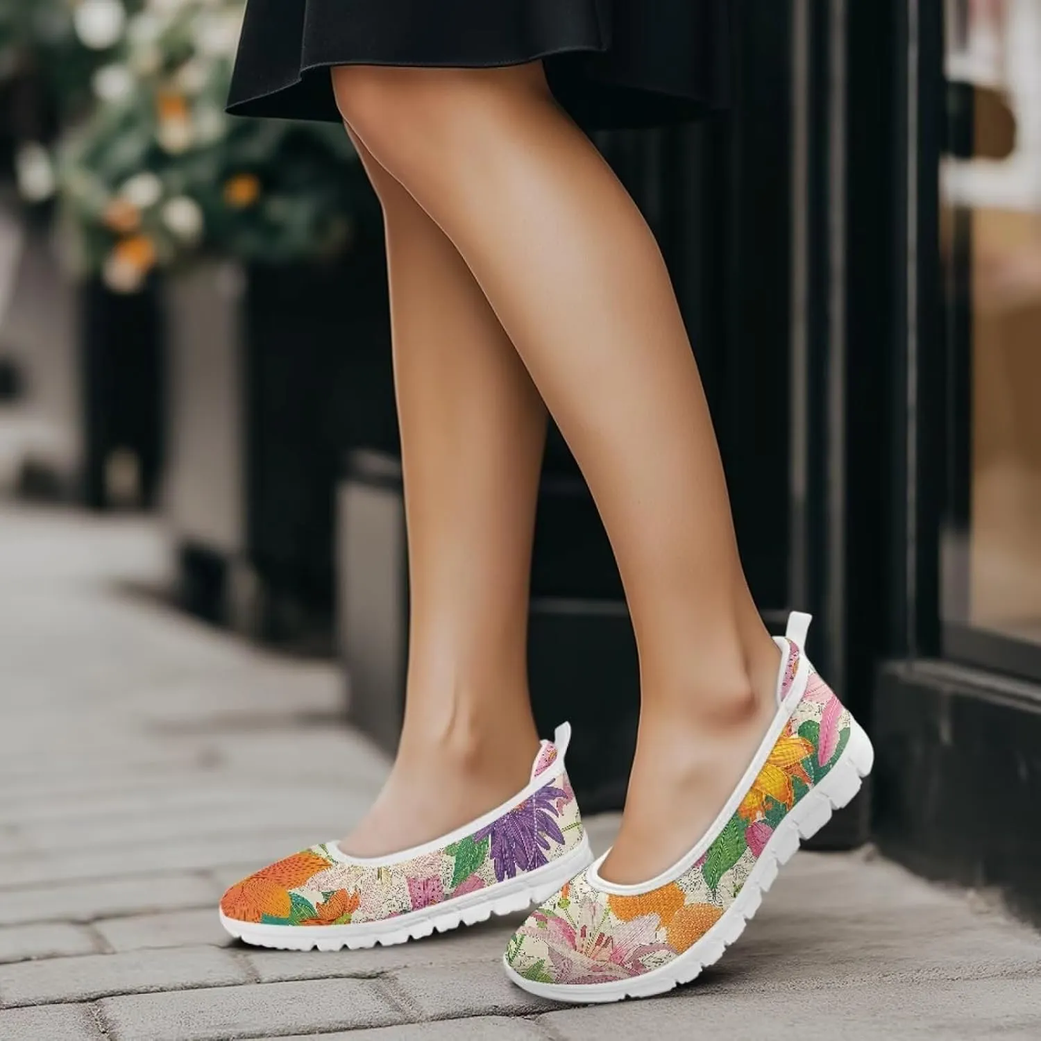 Forchrinse Colorful Cat Books Print Women’s Flats Soft Slip on Walking Shoes Round Toe Ballet Flats Comfortable Dress Work Shoes