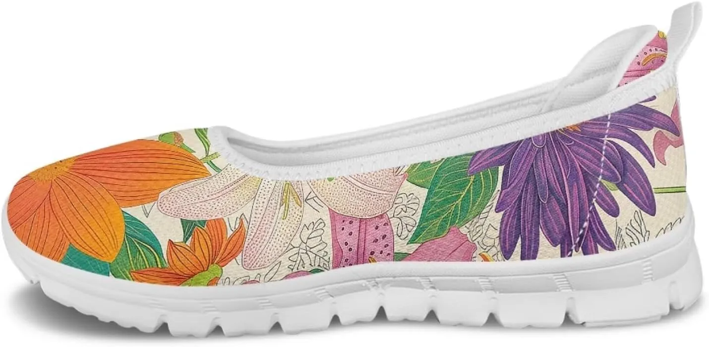 Forchrinse Colorful Cat Books Print Women’s Flats Soft Slip on Walking Shoes Round Toe Ballet Flats Comfortable Dress Work Shoes