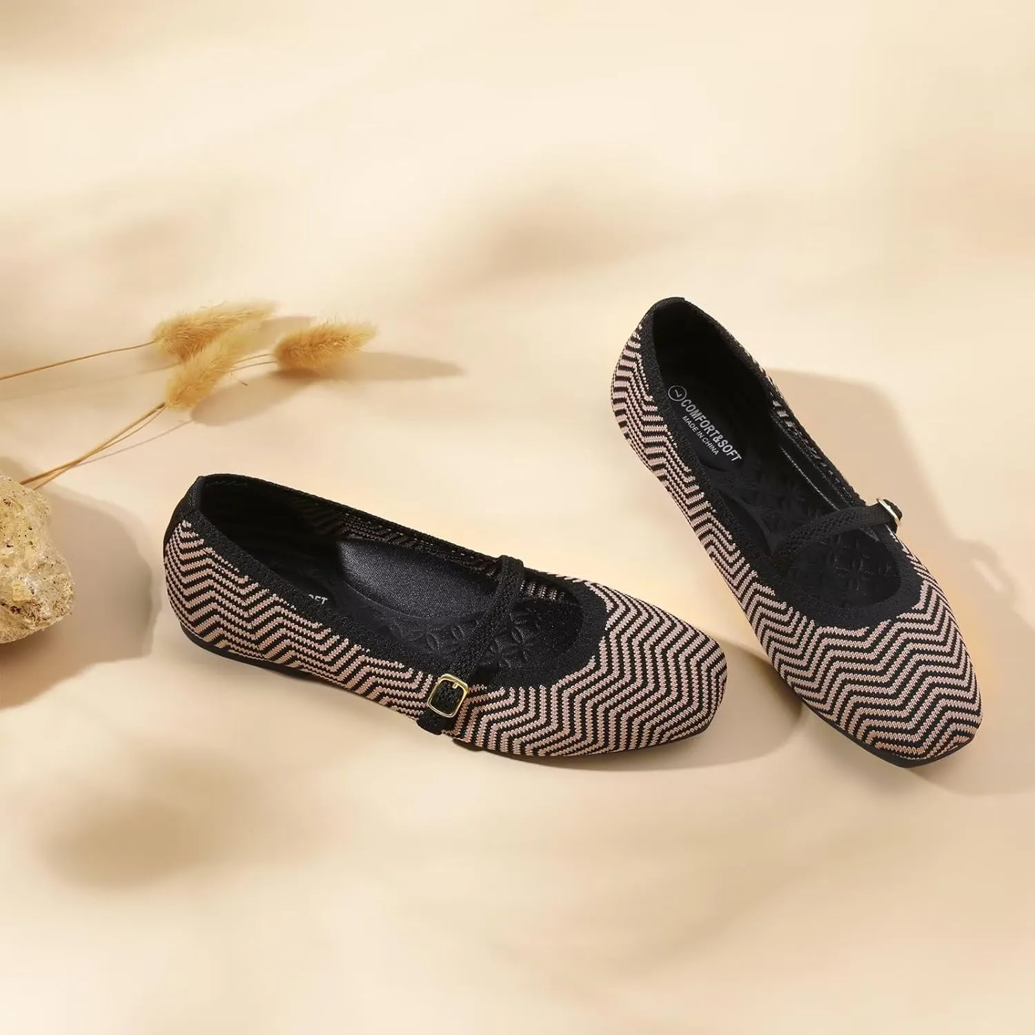 Frank Mully Mary Jane Women Flat Shoes Slip on Square-Toe Washable Shoes Comfortable for Dressy and Work with Ankle Strap