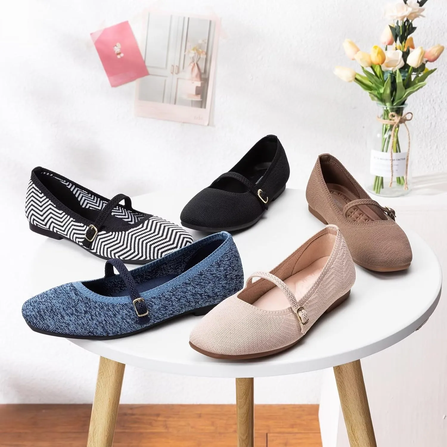 Frank Mully Mary Jane Women Flat Shoes Slip on Square-Toe Washable Shoes Comfortable for Dressy and Work with Ankle Strap