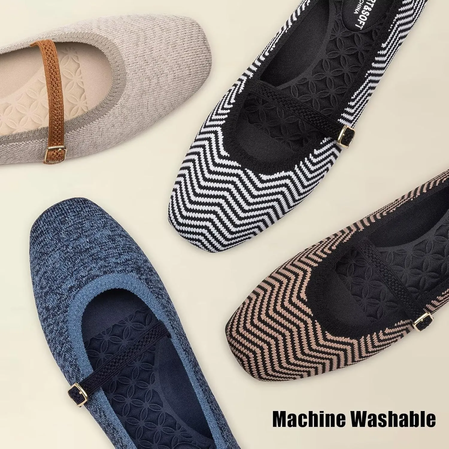 Frank Mully Mary Jane Women Flat Shoes Slip on Square-Toe Washable Shoes Comfortable for Dressy and Work with Ankle Strap