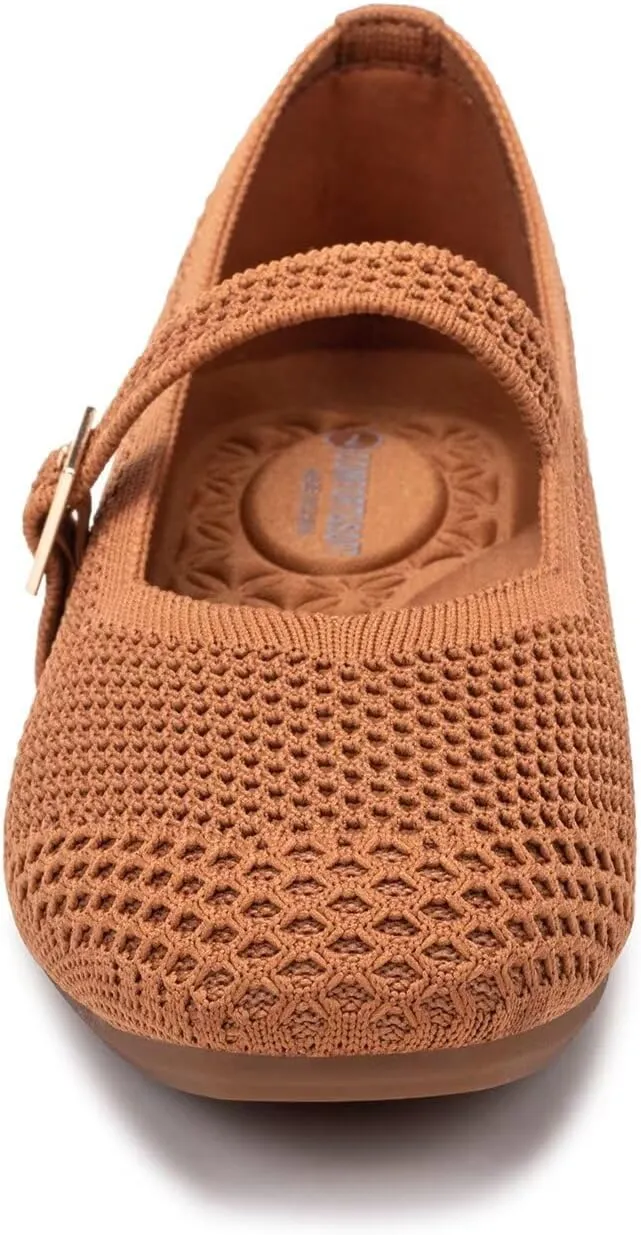Frank Mully Womens Casual Flat Shoes Square Toe Shoes Knitted Mesh Flat Comfort Work Flat Shoes for Daily Washable