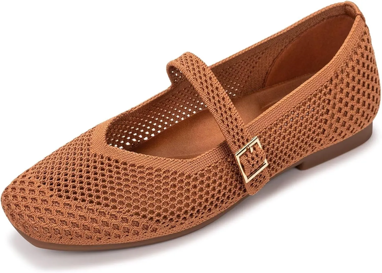 Frank Mully Womens Casual Flat Shoes Square Toe Shoes Knitted Mesh Flat Comfort Work Flat Shoes for Daily Washable