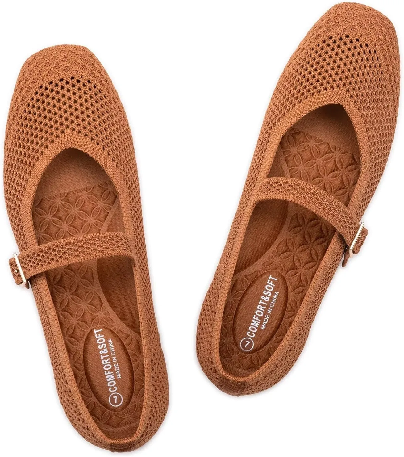 Frank Mully Womens Casual Flat Shoes Square Toe Shoes Knitted Mesh Flat Comfort Work Flat Shoes for Daily Washable