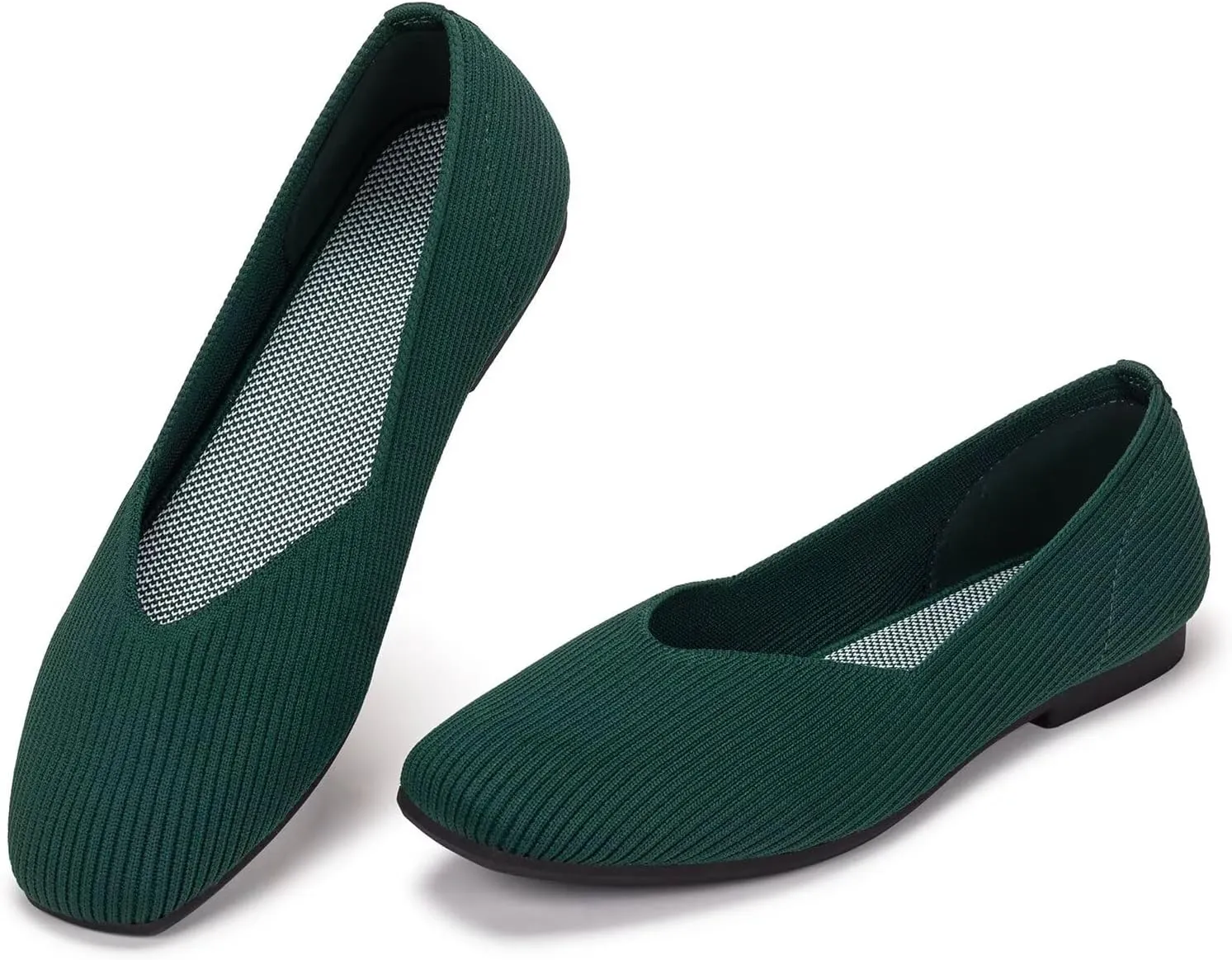 Frank Mully Womens Casual Flat Shoes Square Toe Shoes Knitted Work Flat Comfort Dressy Flat Shoes for Daily Washable