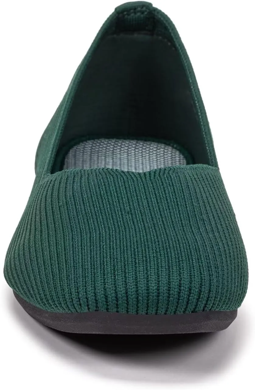 Frank Mully Womens Casual Flat Shoes Square Toe Shoes Knitted Work Flat Comfort Dressy Flat Shoes for Daily Washable