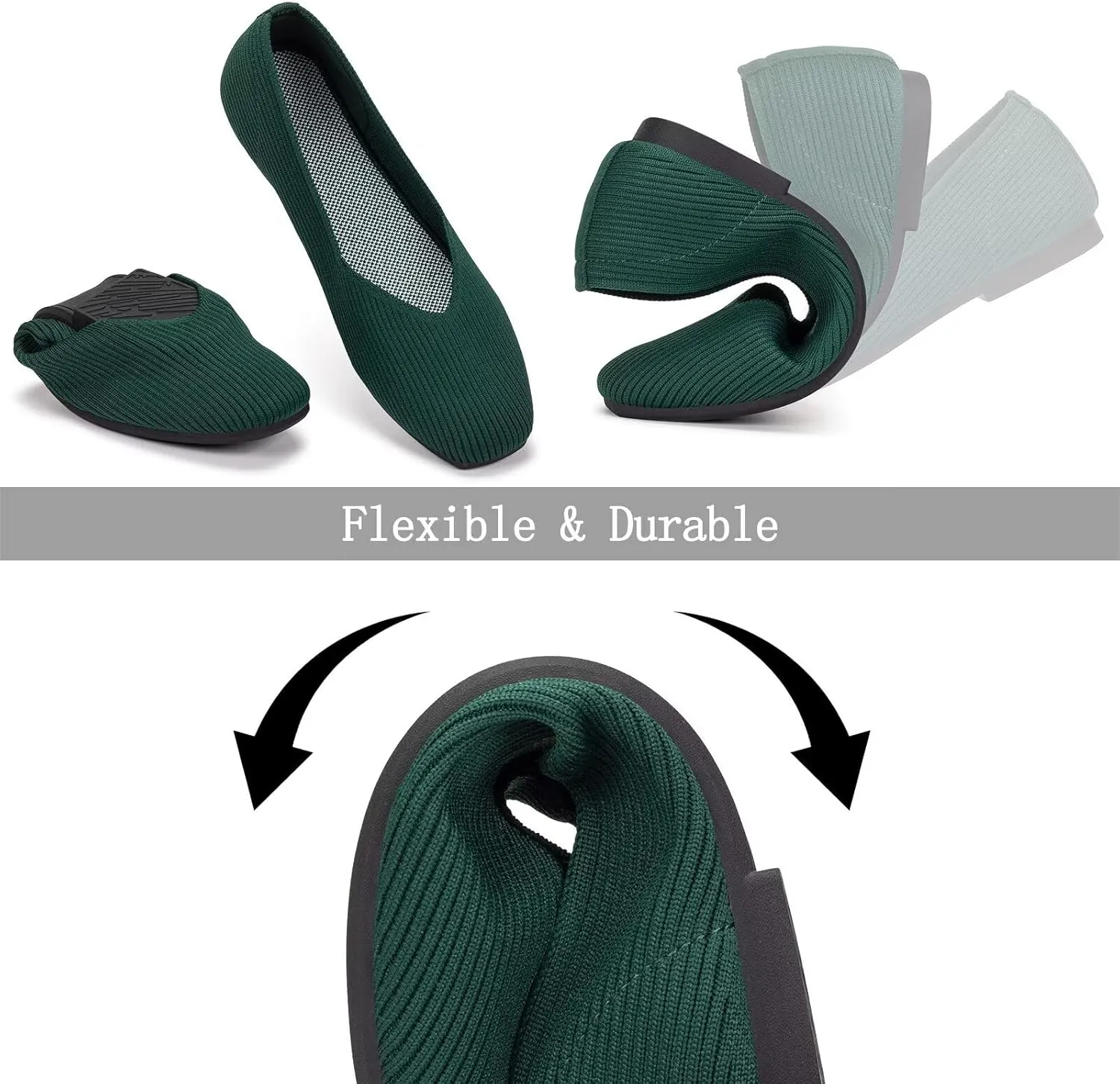 Frank Mully Womens Casual Flat Shoes Square Toe Shoes Knitted Work Flat Comfort Dressy Flat Shoes for Daily Washable