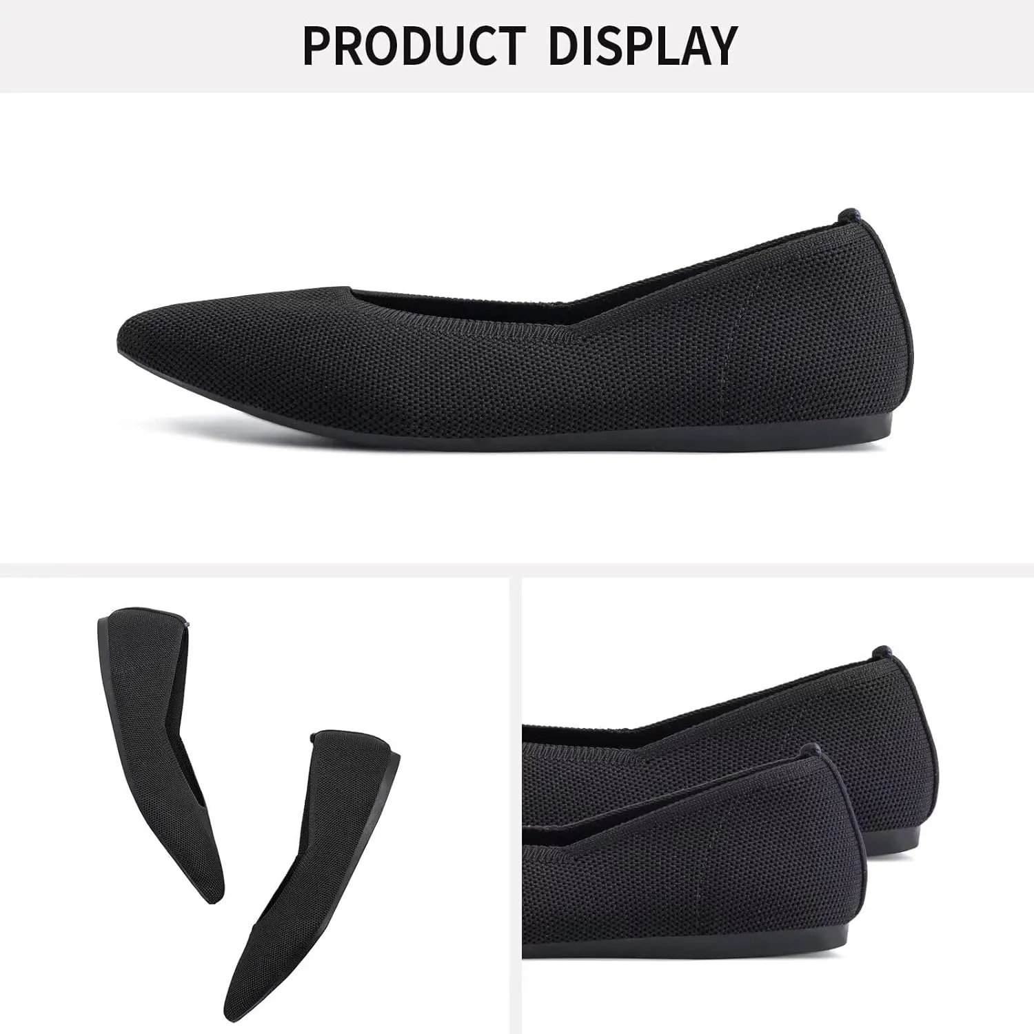 Frank Mully Womens Pointed Toe Flats Knit Dress Shoes Comfort Women Shoes Slip On Shoes for Woman Classic Softable Shoes Low Wedge