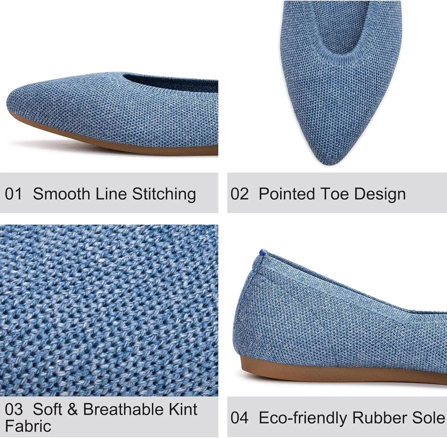 Frank Mully Womens Pointed Toe Flats Knit Dress Shoes Comfort Women Shoes Slip On Shoes for Woman Classic Softable Shoes Low Wedge